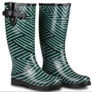 Rain Boots Drizzy Tall Black/Teal Size 8 New